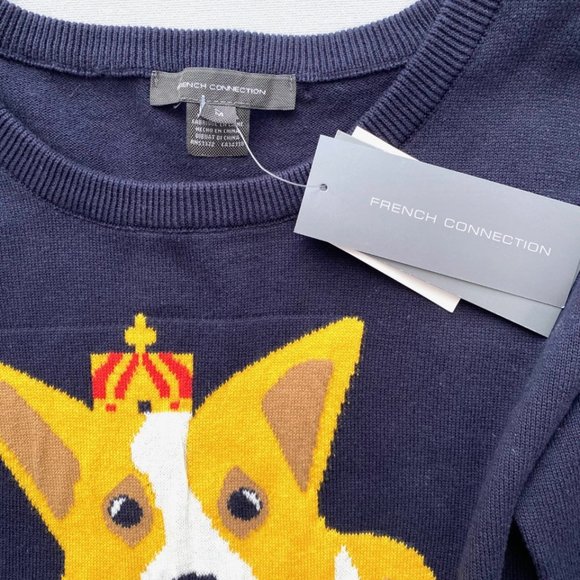 French Connection Corgi Dog Knit & Crown Navy Knit Sweater - Picture 3 of 3